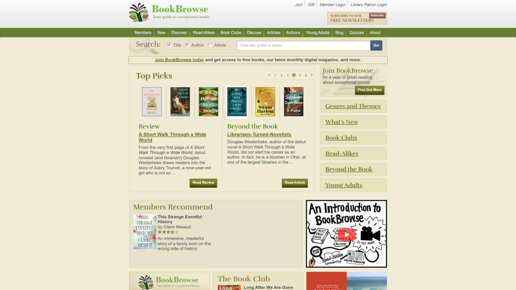 screenshot of the bookbrowse get paid to read books homepage