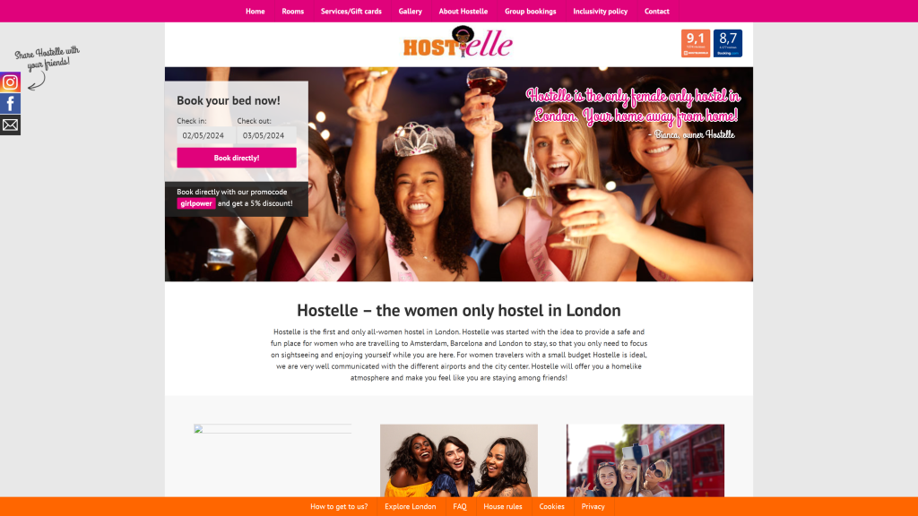 screenshot of the hostelle uk