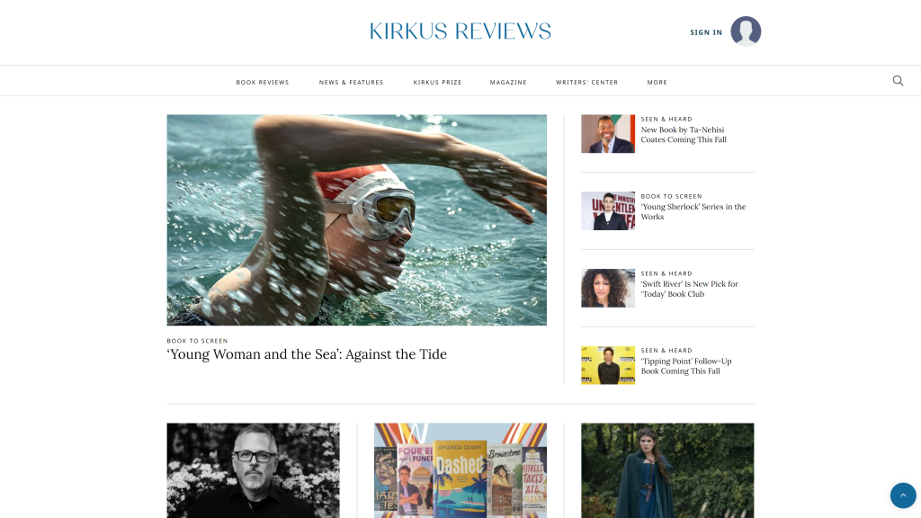 screenshot of the kirkus review get paid to read books homepage