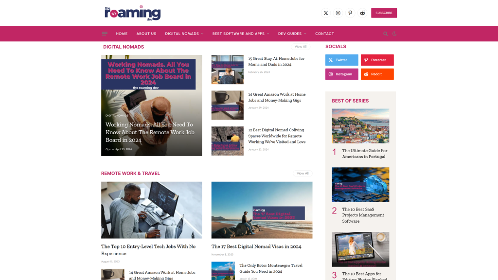 screenshot of the roamingdev.co homepage