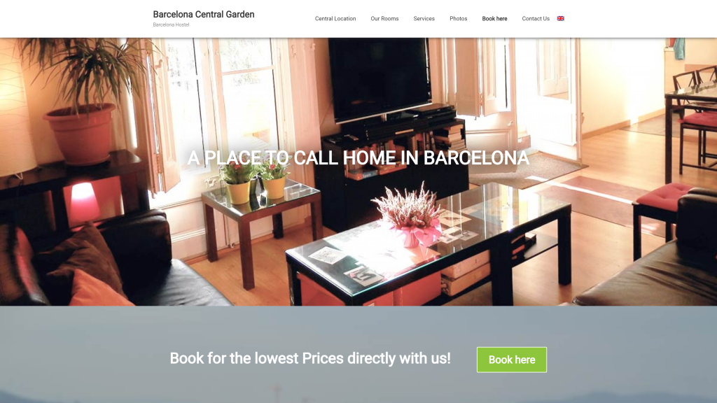 screenshot of the barcelona central garden homepage