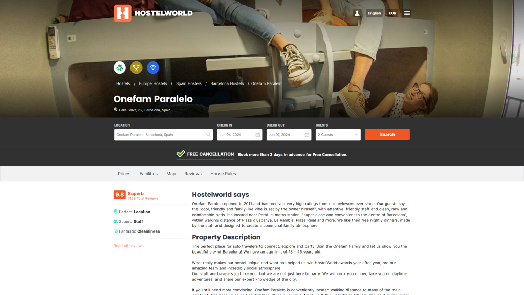 screenshot of the onefam paralelo homepage