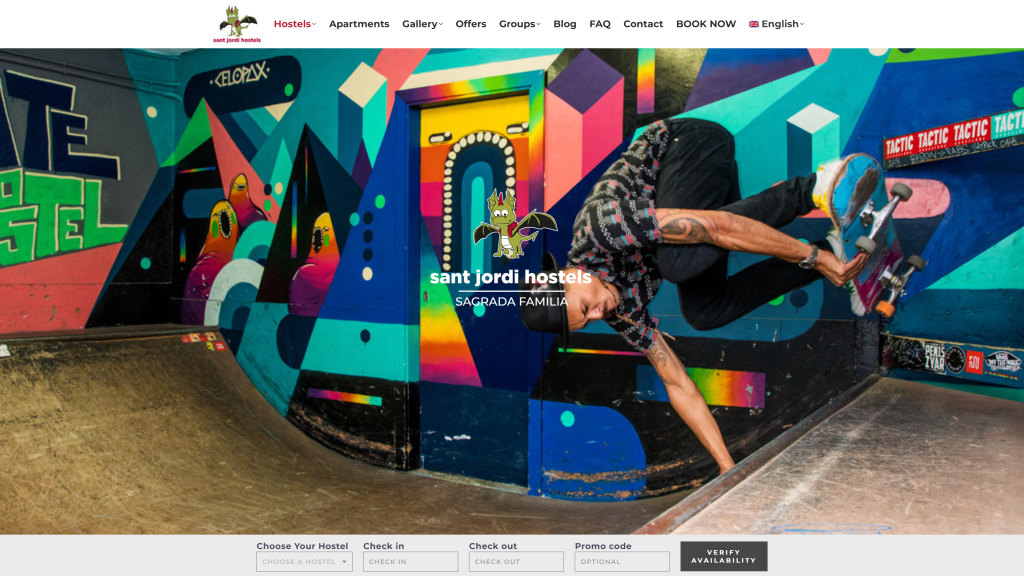 screenshot of the Sant Jordi Hostels Sagrada Familia homepage