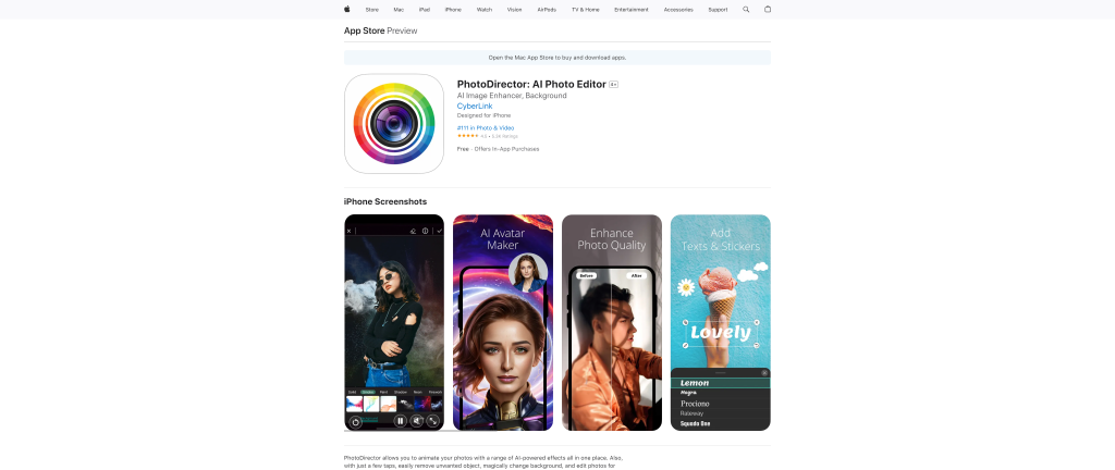 screenshot of the PhotoDirector Essential homepage