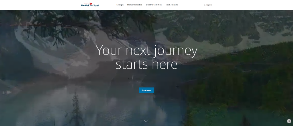 screenshot of the Capital One Travel homepage