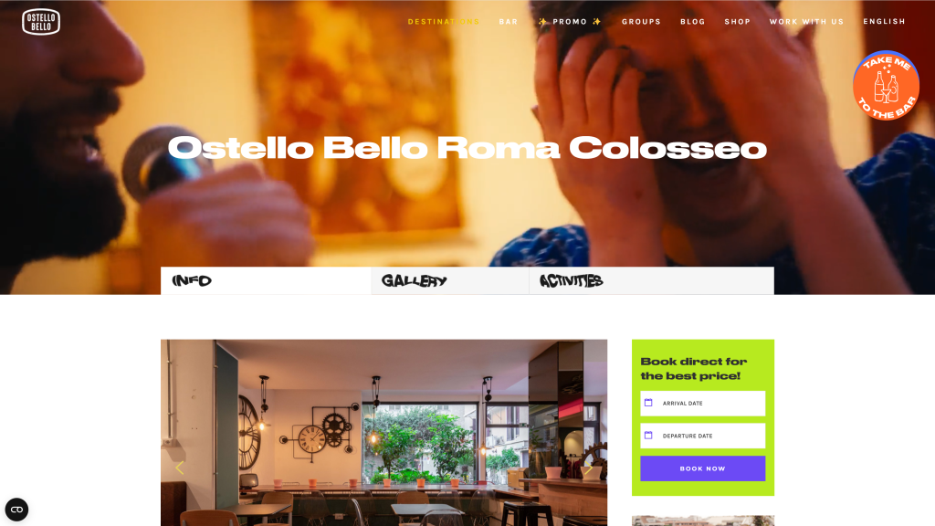 screenshot of the ostello bello homepage