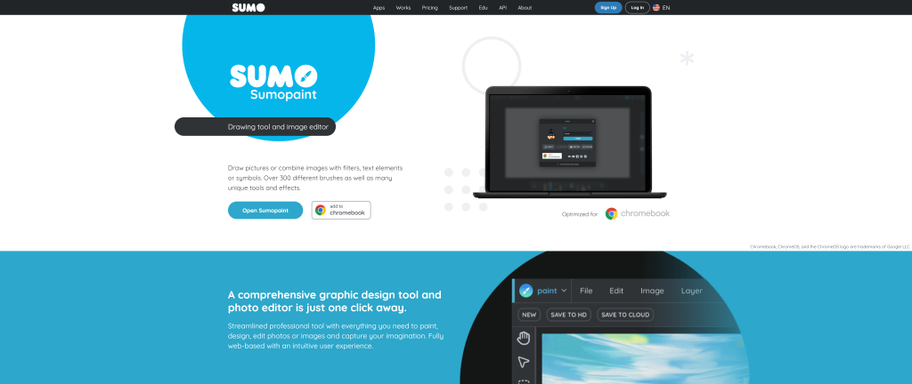 screenshot of the Sumopaint best photo editing software free 
 homepage