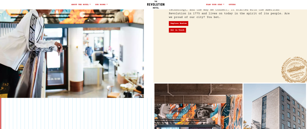 screenshot of the revolution hotel homepage 