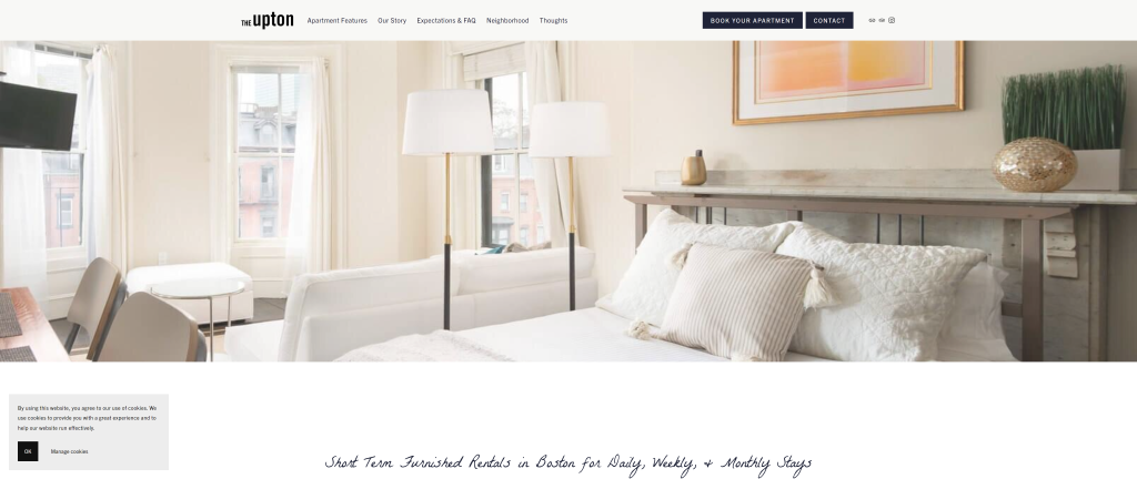 screenshot of the Upton where to stay in boston homepage