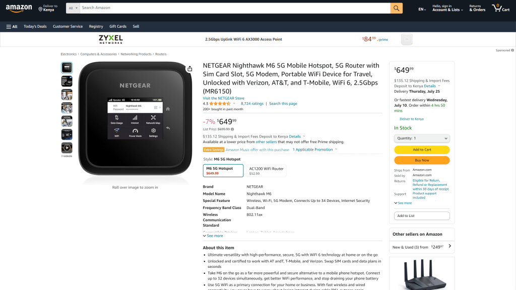 screenshot of the Netgear Nighthawk M6 (unlocked) wifi hotspot devices unlimited data homepage