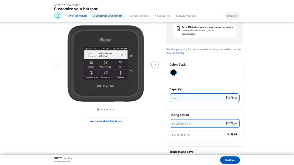 screenshot of the Netgear Nighthawk M6 Pro WiFi Router (AT&T)wifi hotspot devices unlimited data homepage