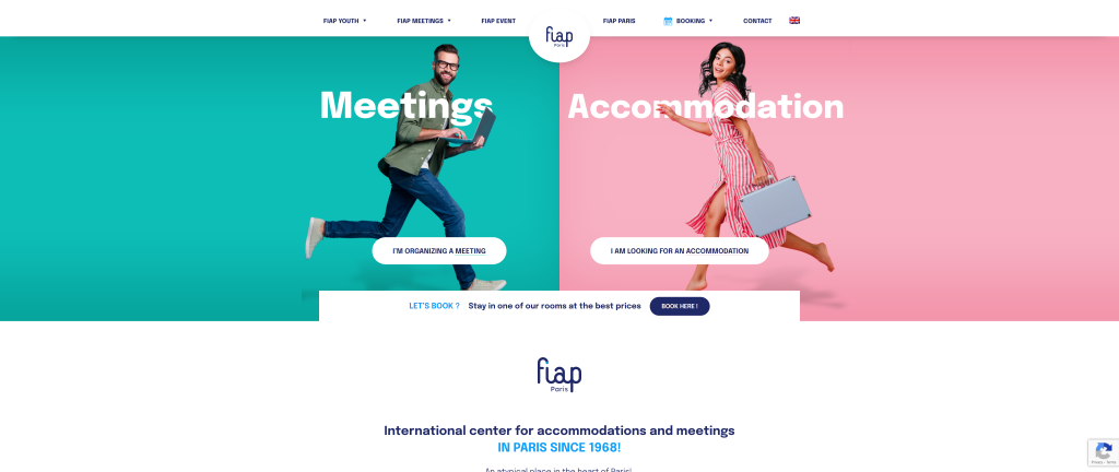 screenshot of the FIAP paris hostels in paris homepage