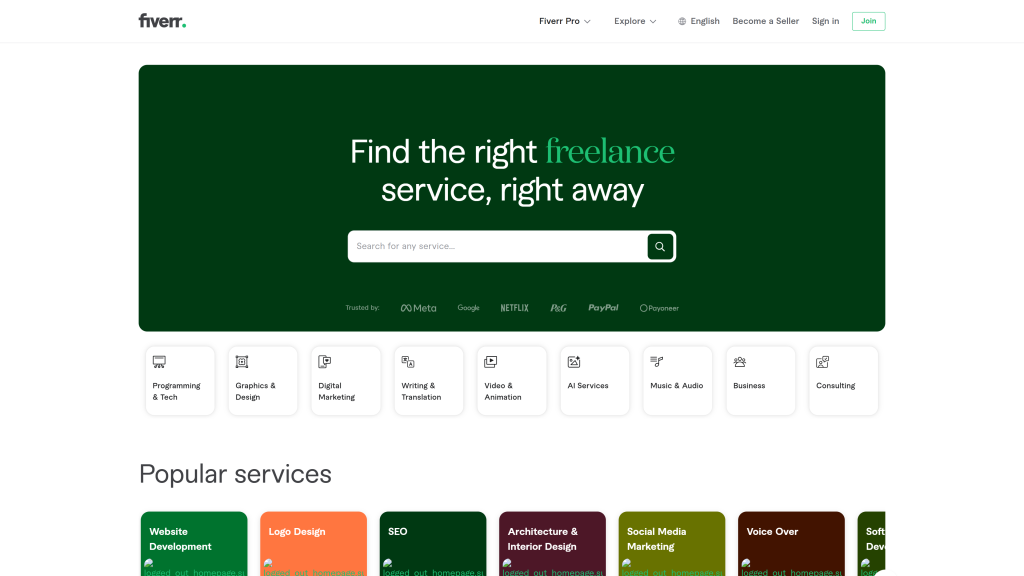 screenshot of the fiverr homepage