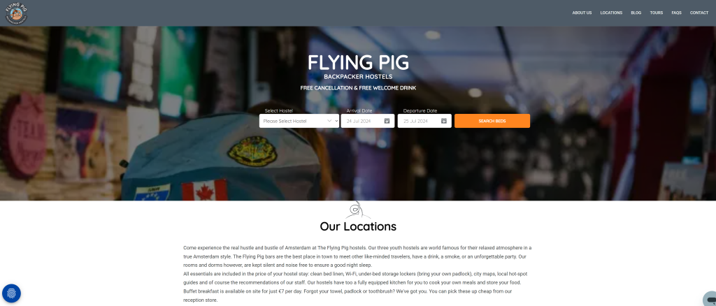 screenshot of the The Flying Pig Downtown homepage