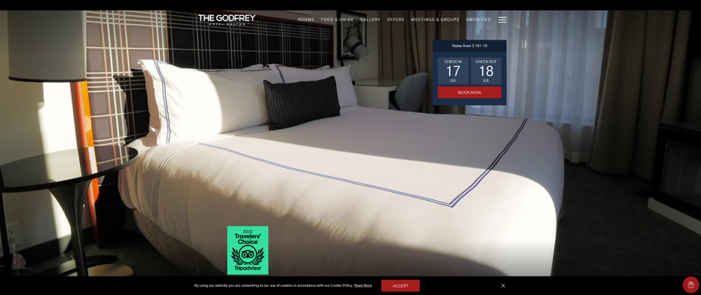 screenshot of the Godfrey hotel homepage