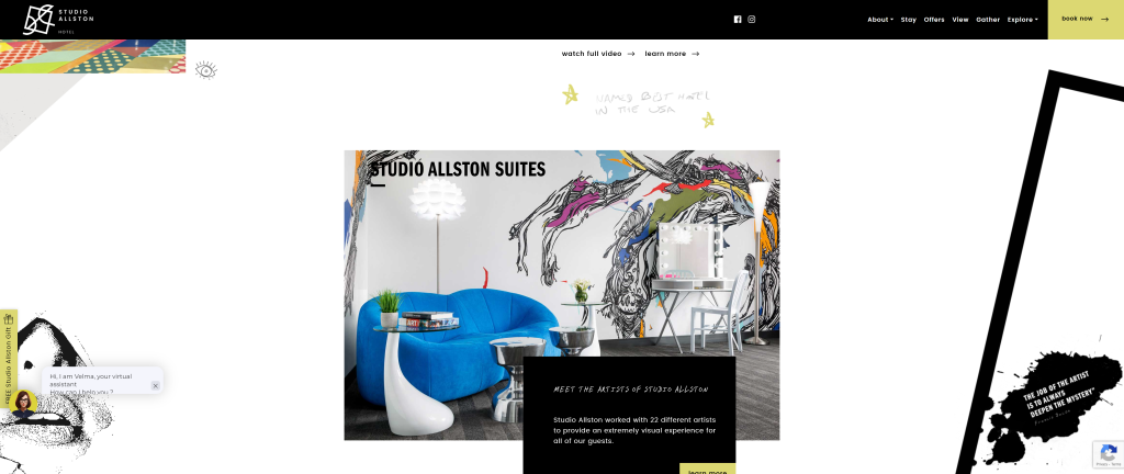 screenshot of the Studio Hotel Boston homepage