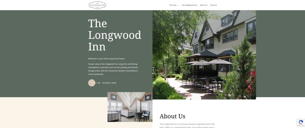 screenshot of the Longwood inn homepage