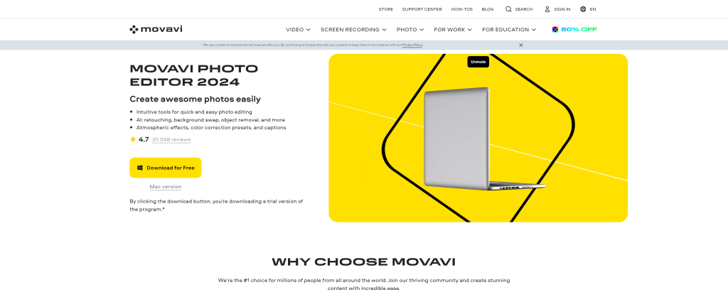 screenshot of the Movavi Picverse homepage