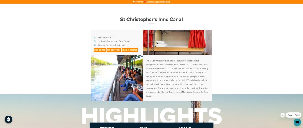 screenshot of the St. Christopher's Inn Canal homepage