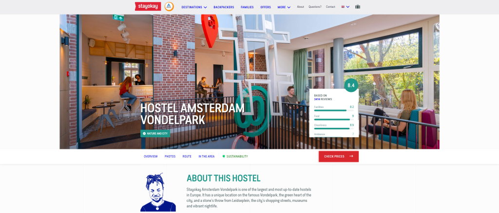 screenshot of the Stayokay Amsterdam Vondelpark homepage