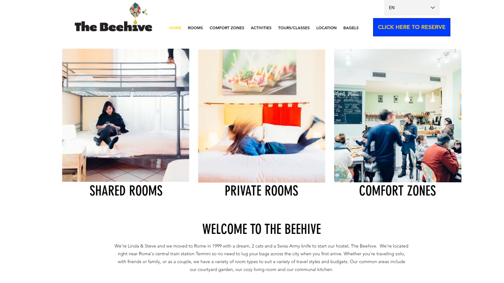 screenshot of the beehive homepage