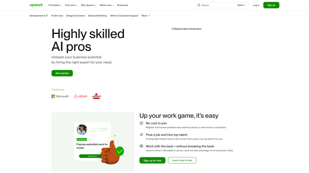 screenshot of upwork digital nomad jobs homepage