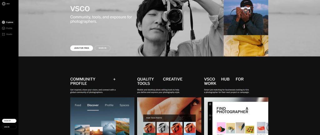 screenshot of the VSCO homepage