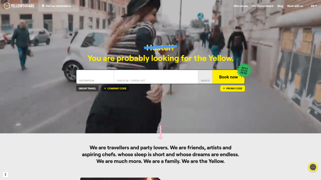 screenshot of the yellow square homepage