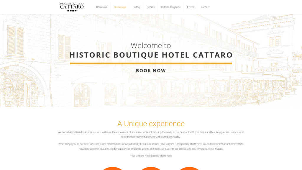 screenshot of the Historic Boutique Hotel Cattaro kotor montenegro homepage