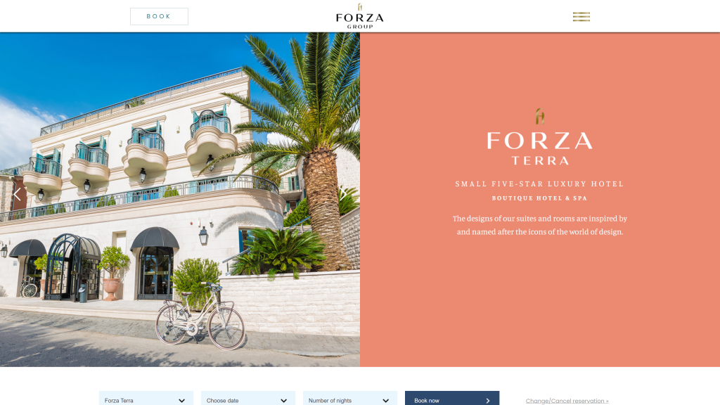 screenshot of the Hotel Forza Terra homepage