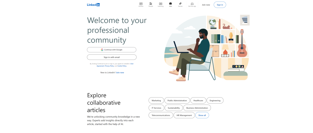 screenshot of the LinkedIn best work at home companies homepage