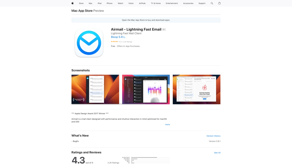 screenshot of the AirMail best mail app for mac homepage