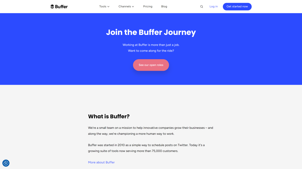 screenshot of the buffer best work at home companies homepage