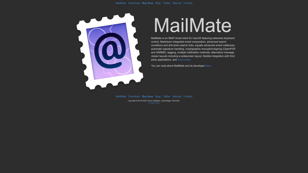 screenshot of the MailMate homepage