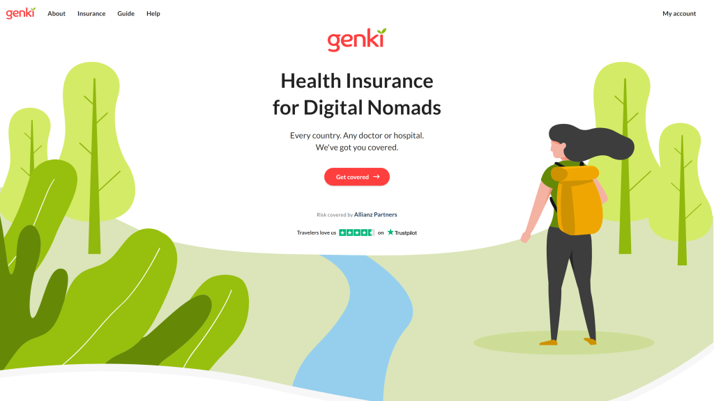 screenshot of the Genki travel nomad insurance homepage