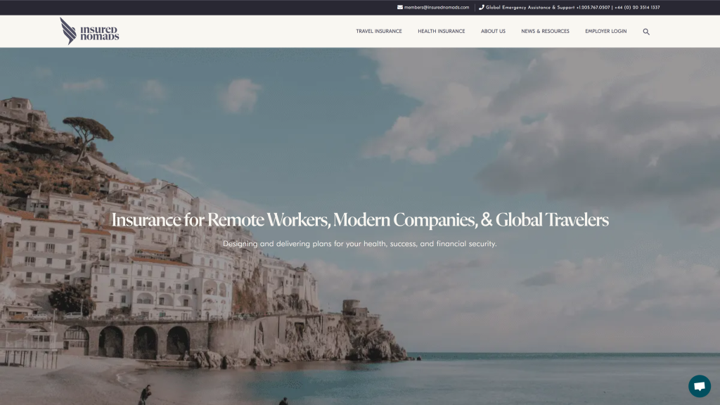 screenshot of the Insured Nomads travel nomad insurance homepage