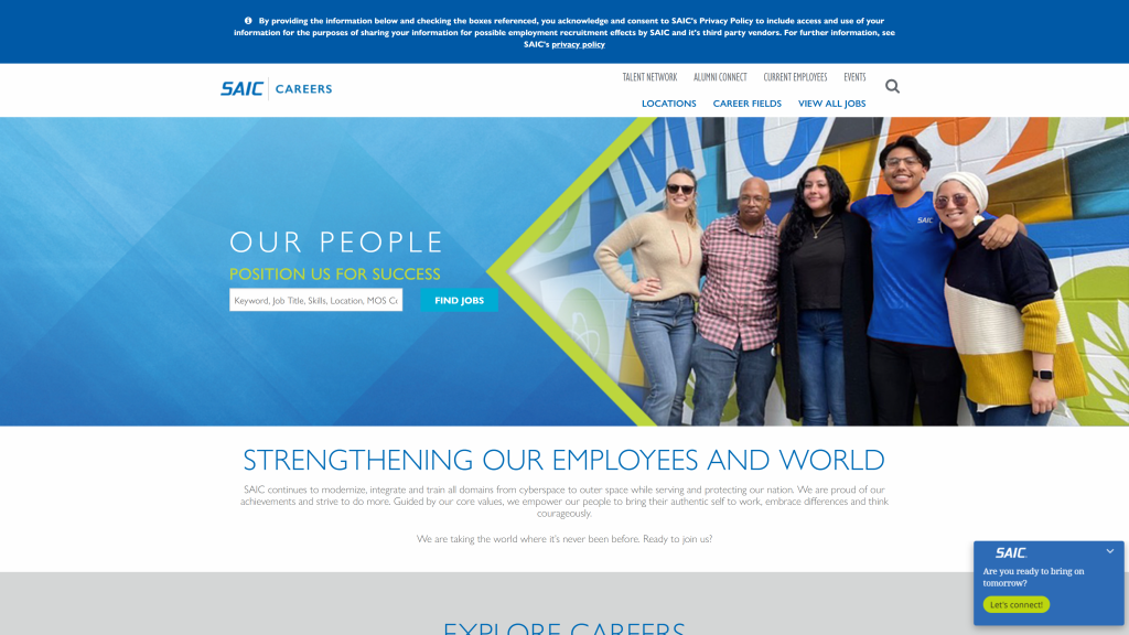 screenshot of the SAIC homepage