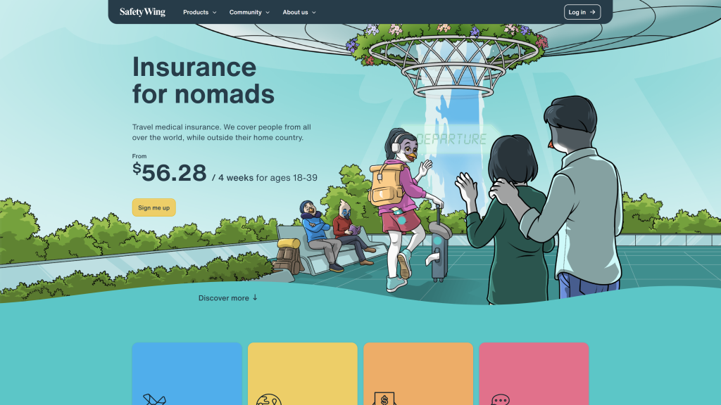 screenshot of the SafetyWing Nomad Insurance homepage