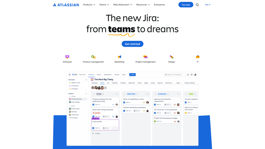 screenshot of the Atlassian homepage