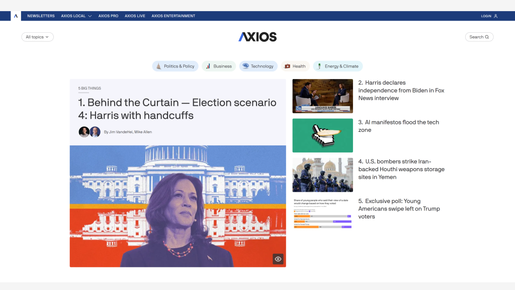 screenshot of the axios best work at home companies homepage