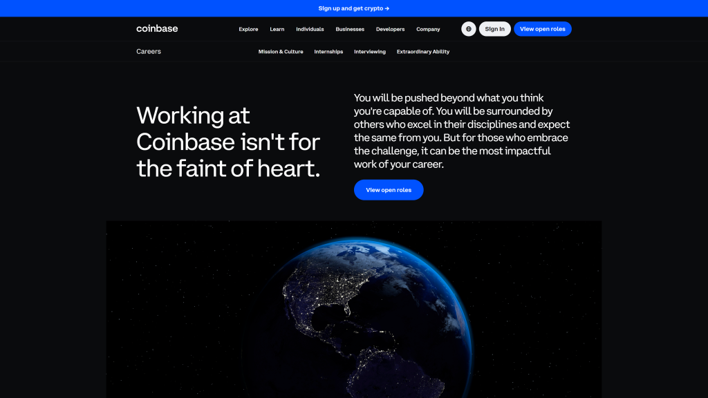 screenshot of the coinbase homepage