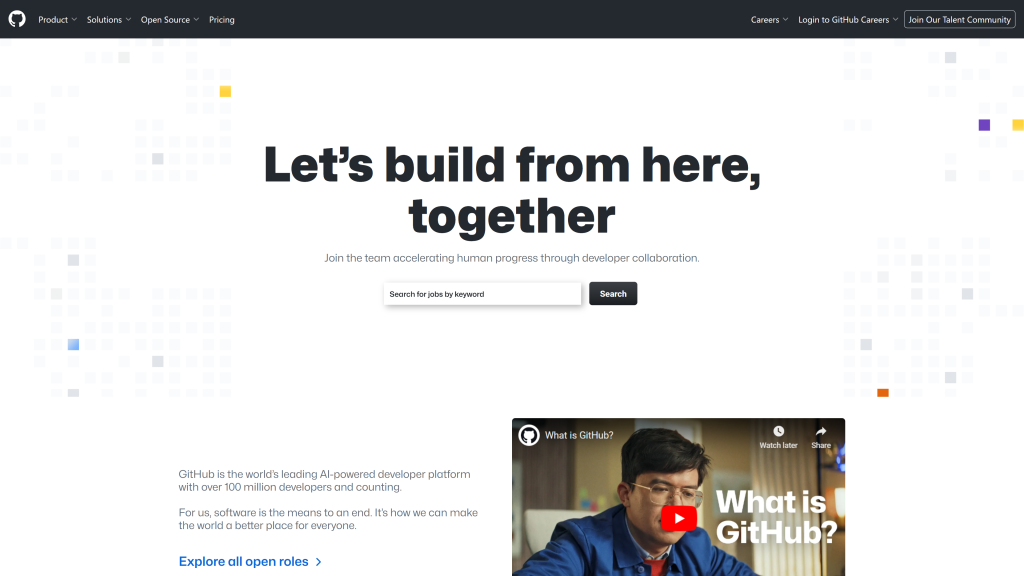 screenshot of the Github homepage