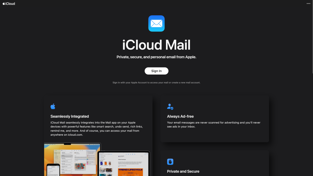 screenshot of the Apple Mail homepage