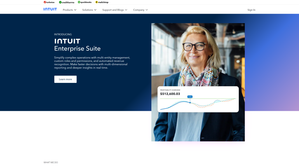 screenshot of the intuit homepage