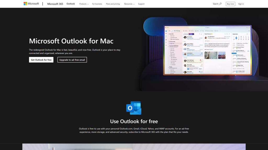 screenshot of the Outlook best mail app for mac homepage