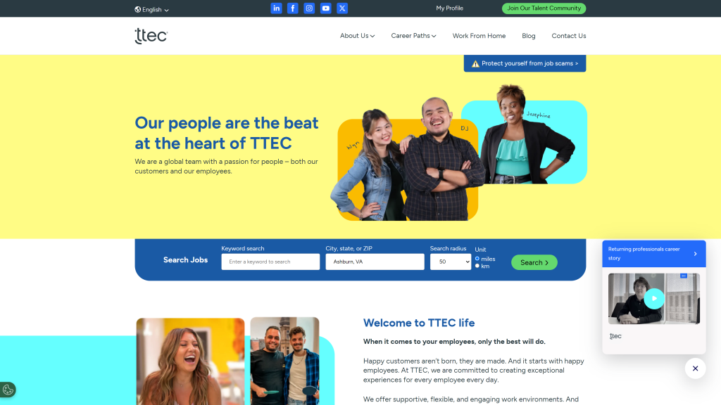 screenshot of the TTEC homepage