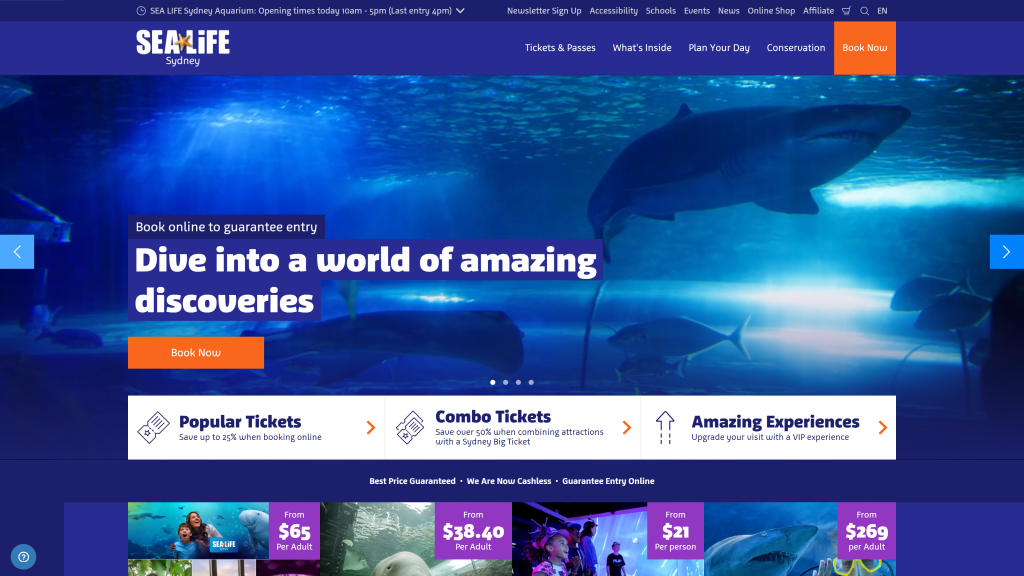 screenshot of the Sea Life homepage