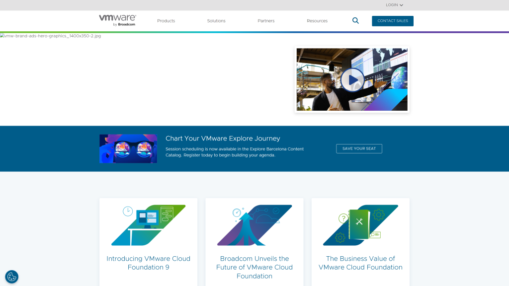 screenshot of the VMare homepage