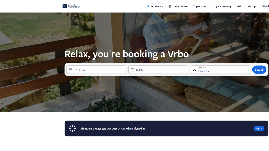 screenshot of the Vrboa lternatives to airbnb homepage