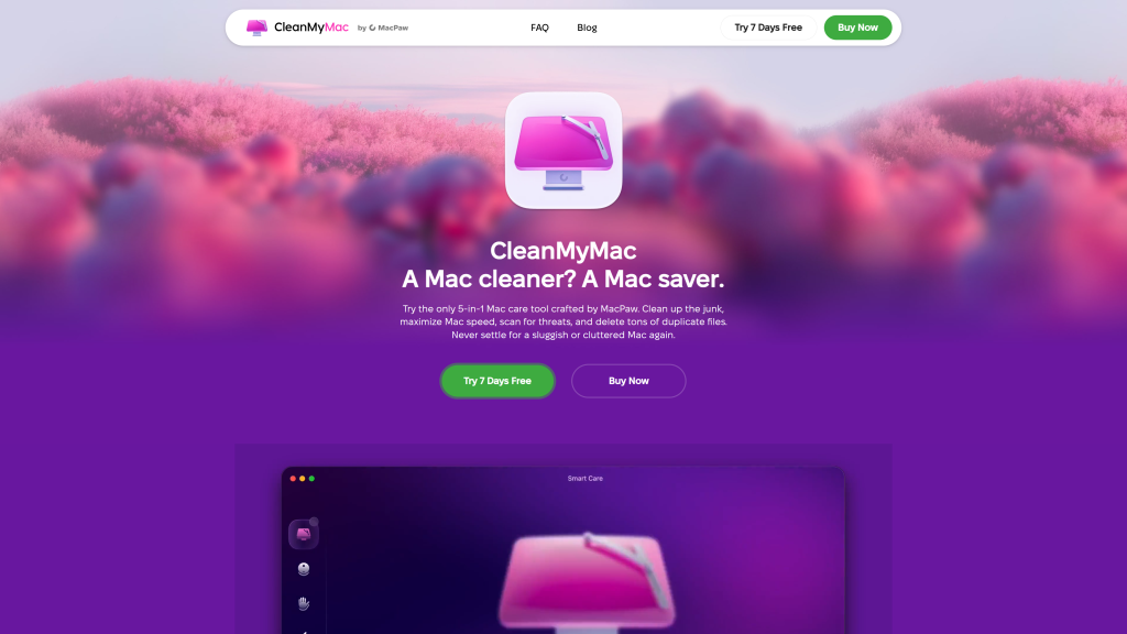 screenshot of the CleanMyMac X homepage